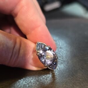 Elegant Silver and Blue  Gemstone & Druzy Quartz Ring Size 10